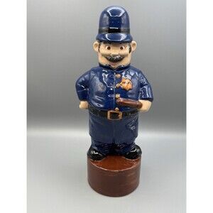 Vintage Police Officer Bobby Hand Painted Ceramic Decanter Signed On Bottom